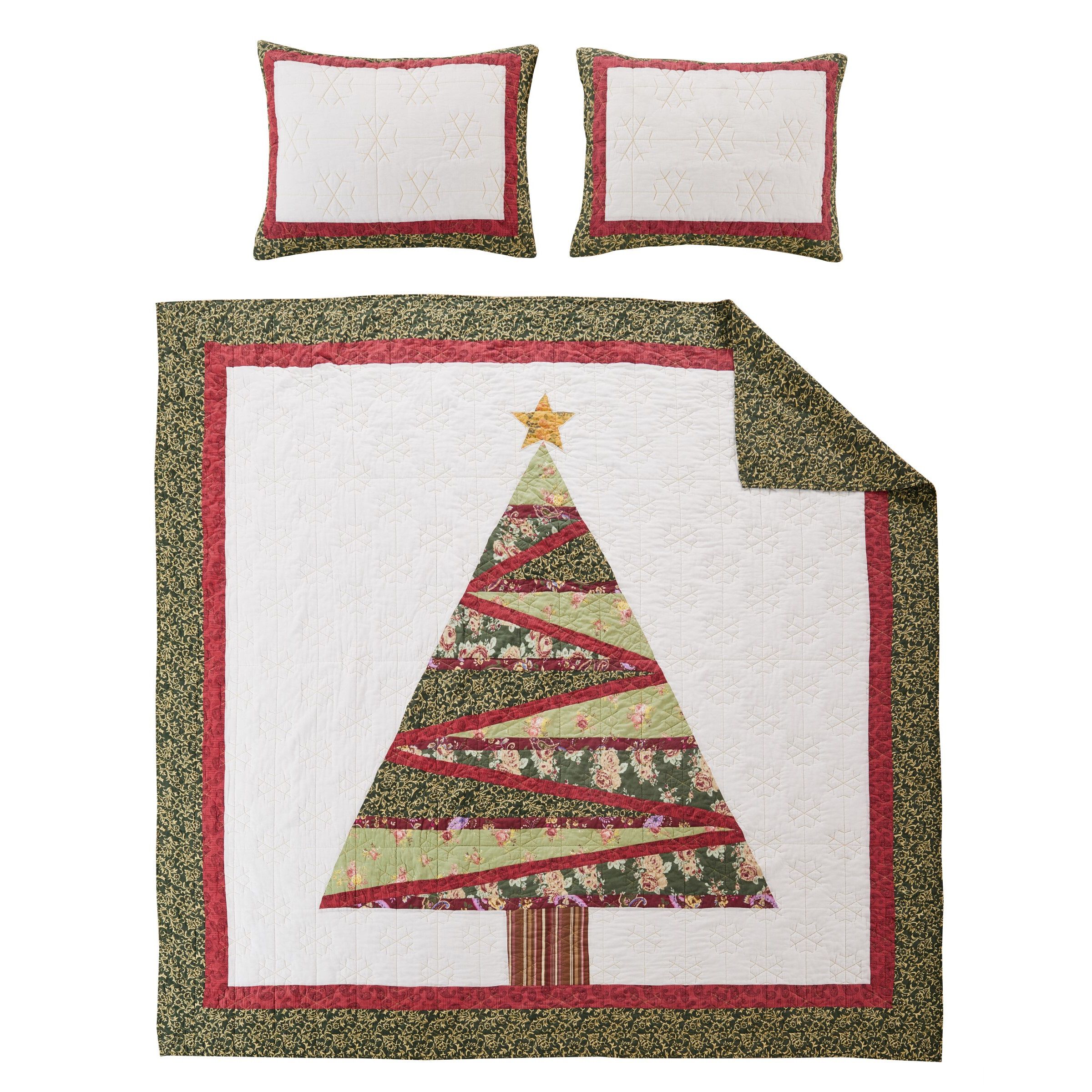 Christmas Tree Patchwork Holiday Quilt Set, Holiday, 3-Piece Full/Queen, HOLIDAY, alternate image number 1