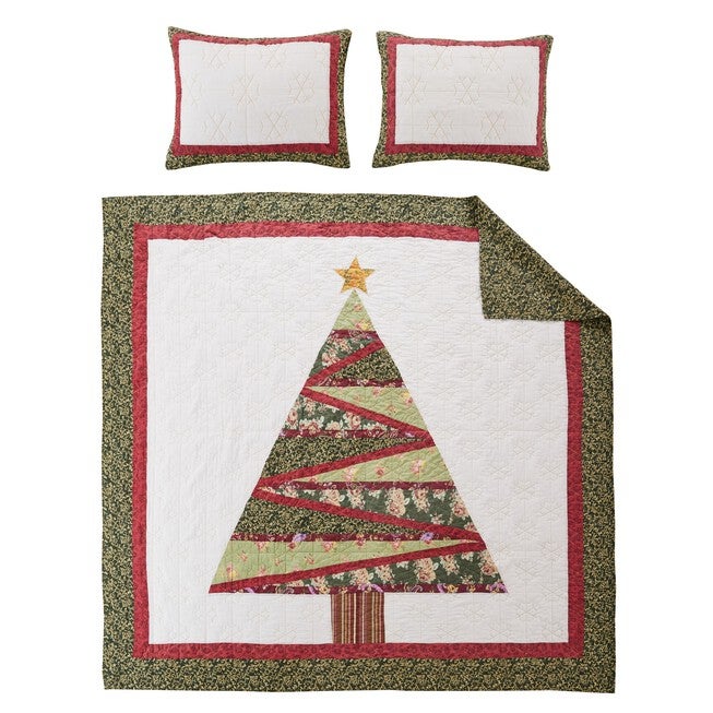 Christmas Tree Patchwork Holiday Quilt Set, Holiday, 3-Piece Full/Queen, HOLIDAY, alternate image number 1