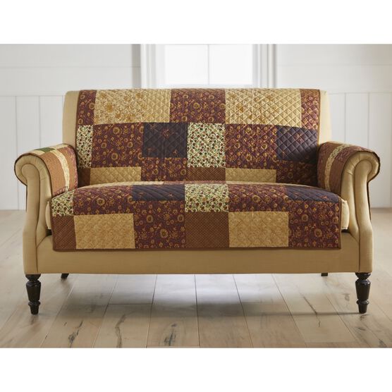 Printed Faux Patchwork Loveseat Protector, BROWN GOLD, hi-res image number null