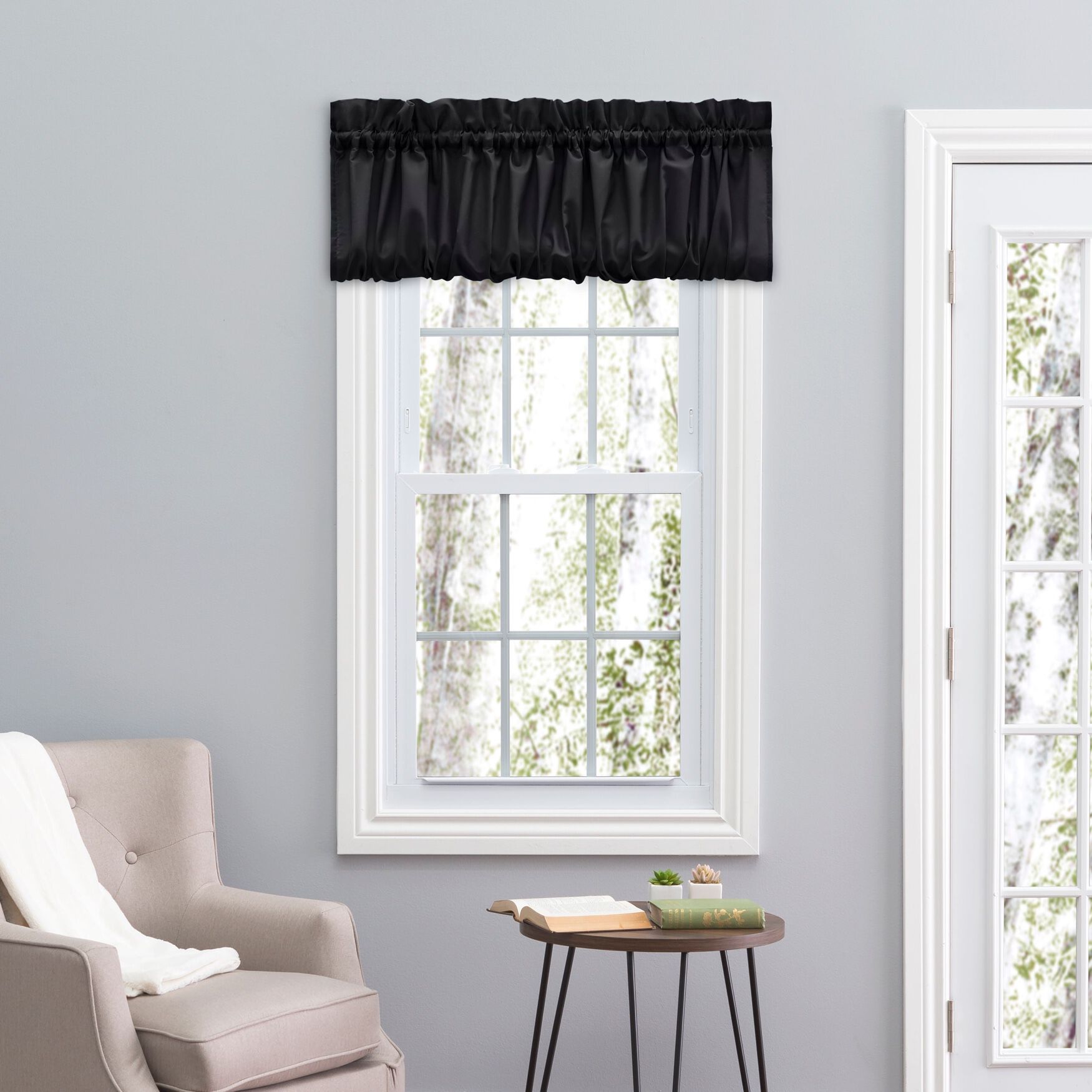 Stacey Curtain Balloon Valance, BLACK, hi-res image number 0