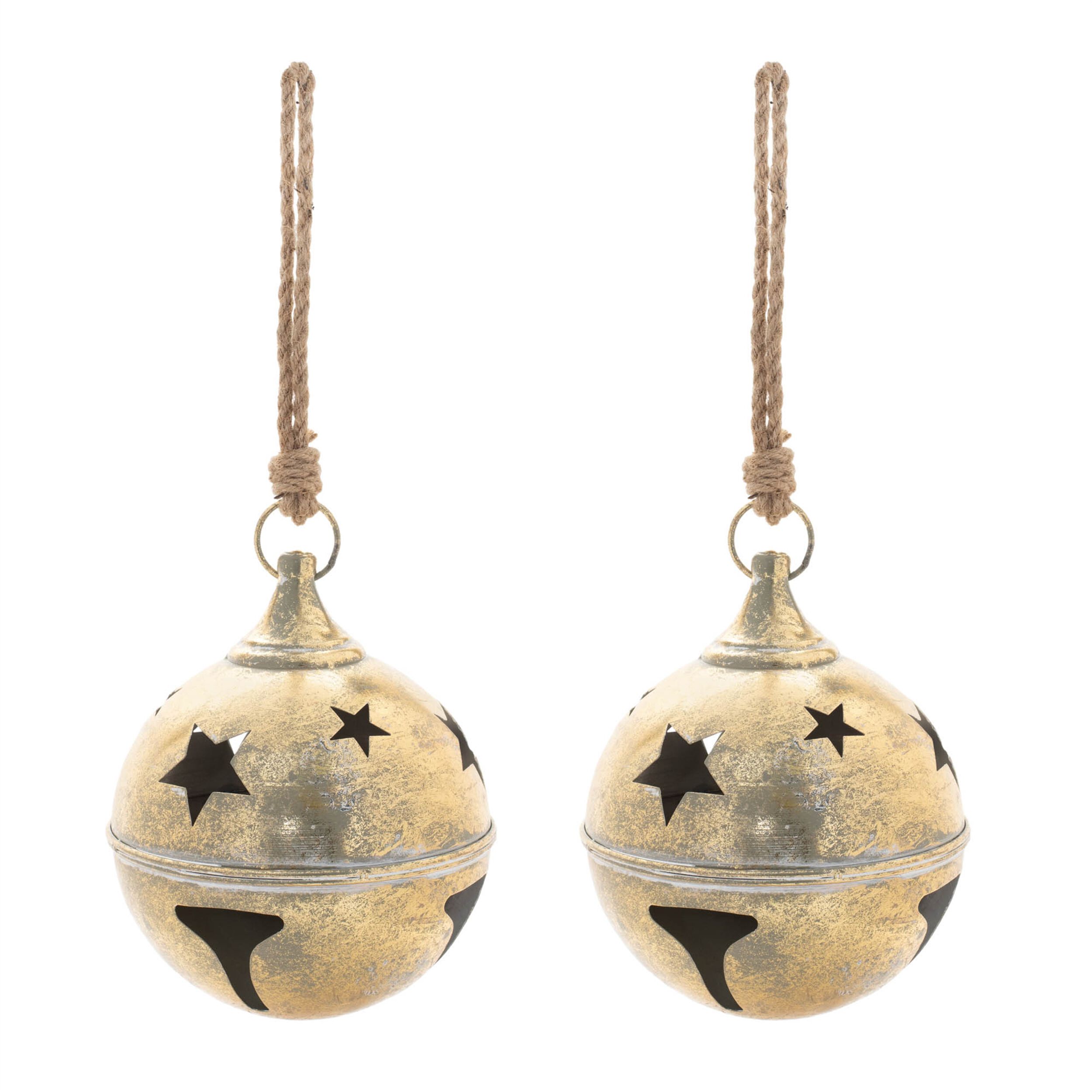 Distressed Metal Bell Ornament (Set of 2), GOLD BROWN, alternate image number 3