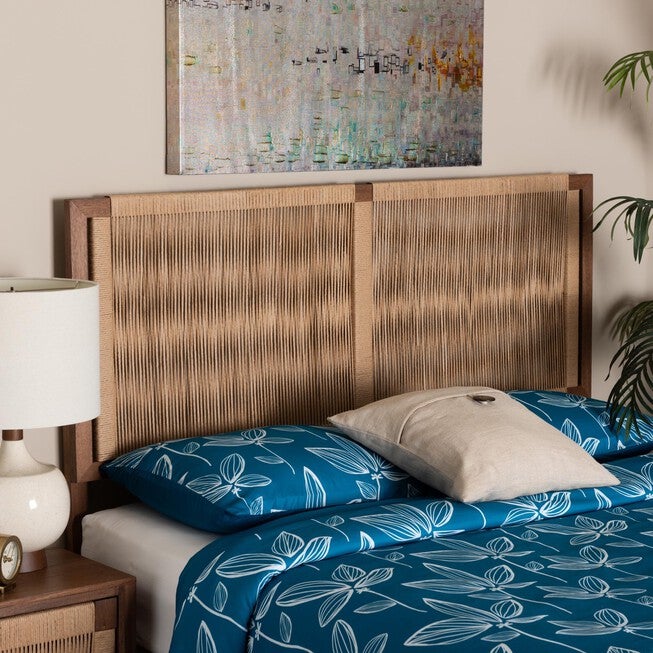 Holitz Modern Bohemian Walnut Brown Finished Bayur Wood Queen Size Headboard, , alternate image number null