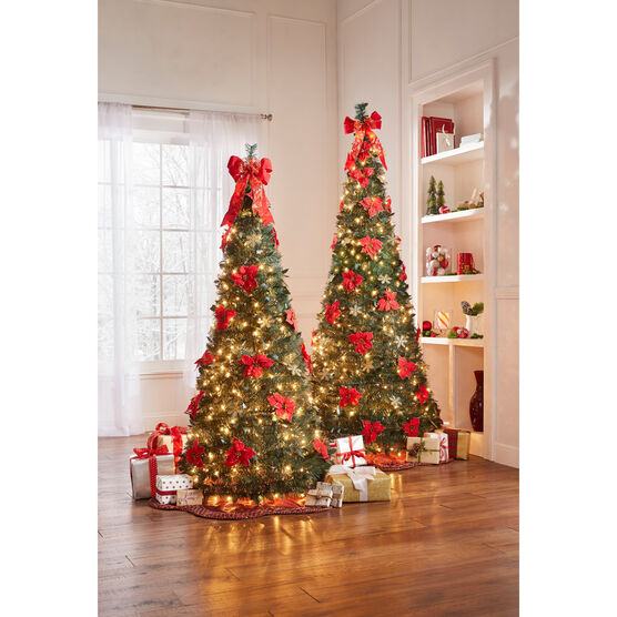 Fully Decorated Pre-Lit 7½' Pop-Up Christmas Tree, POINSETTIA, hi-res image number null
