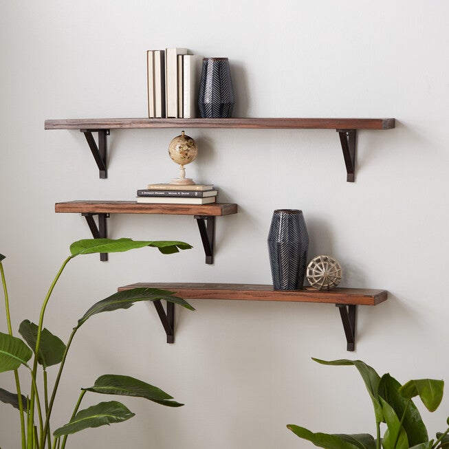 Set Of 3 Brown Wood Industrial Wall Shelf Wall Shelf, , alternate image number 7