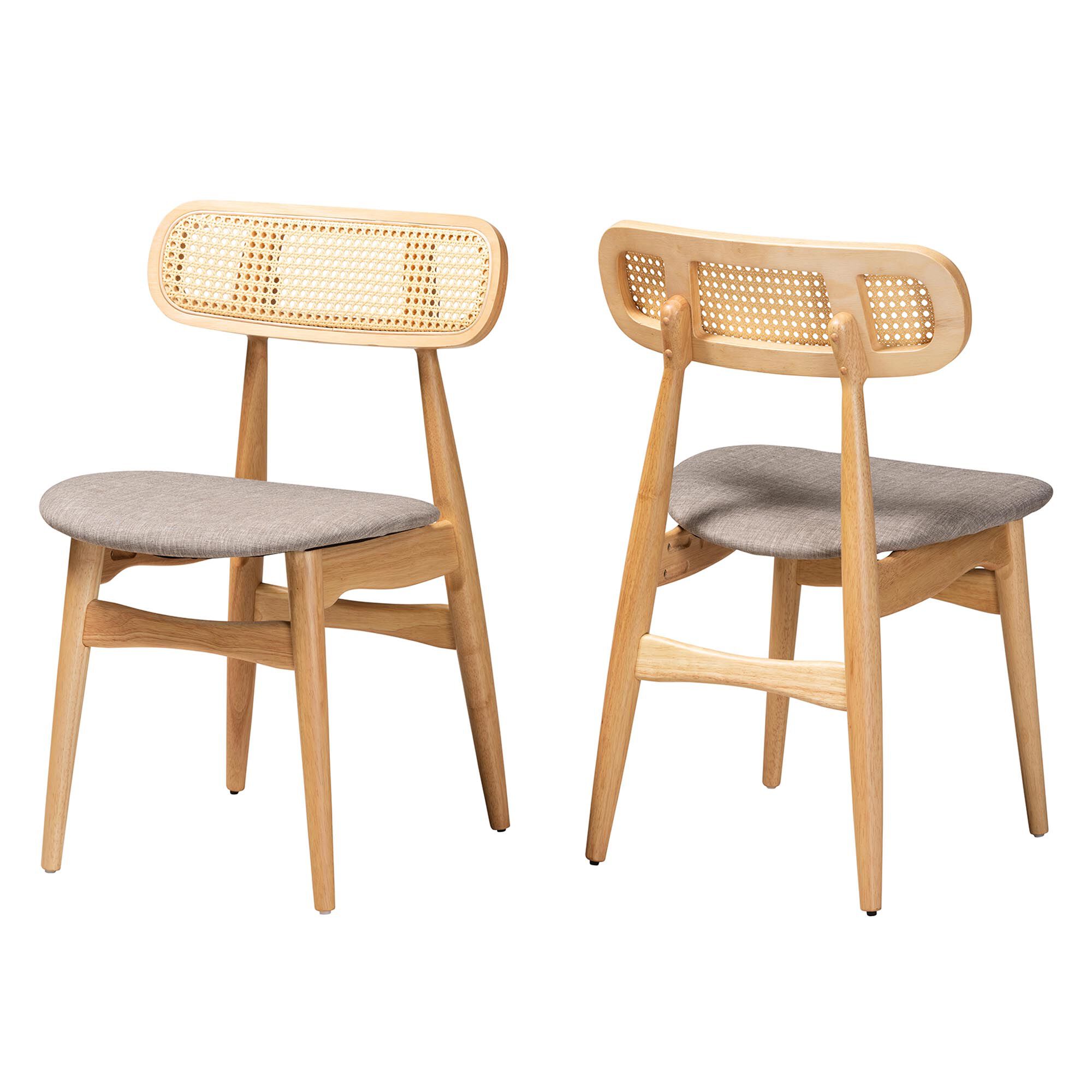 Tarana Mid-Century Modern Grey Fabric and Natural Oak Finished Wood 2-Piece Dining Chair Set, GREY, alternate image number 2
