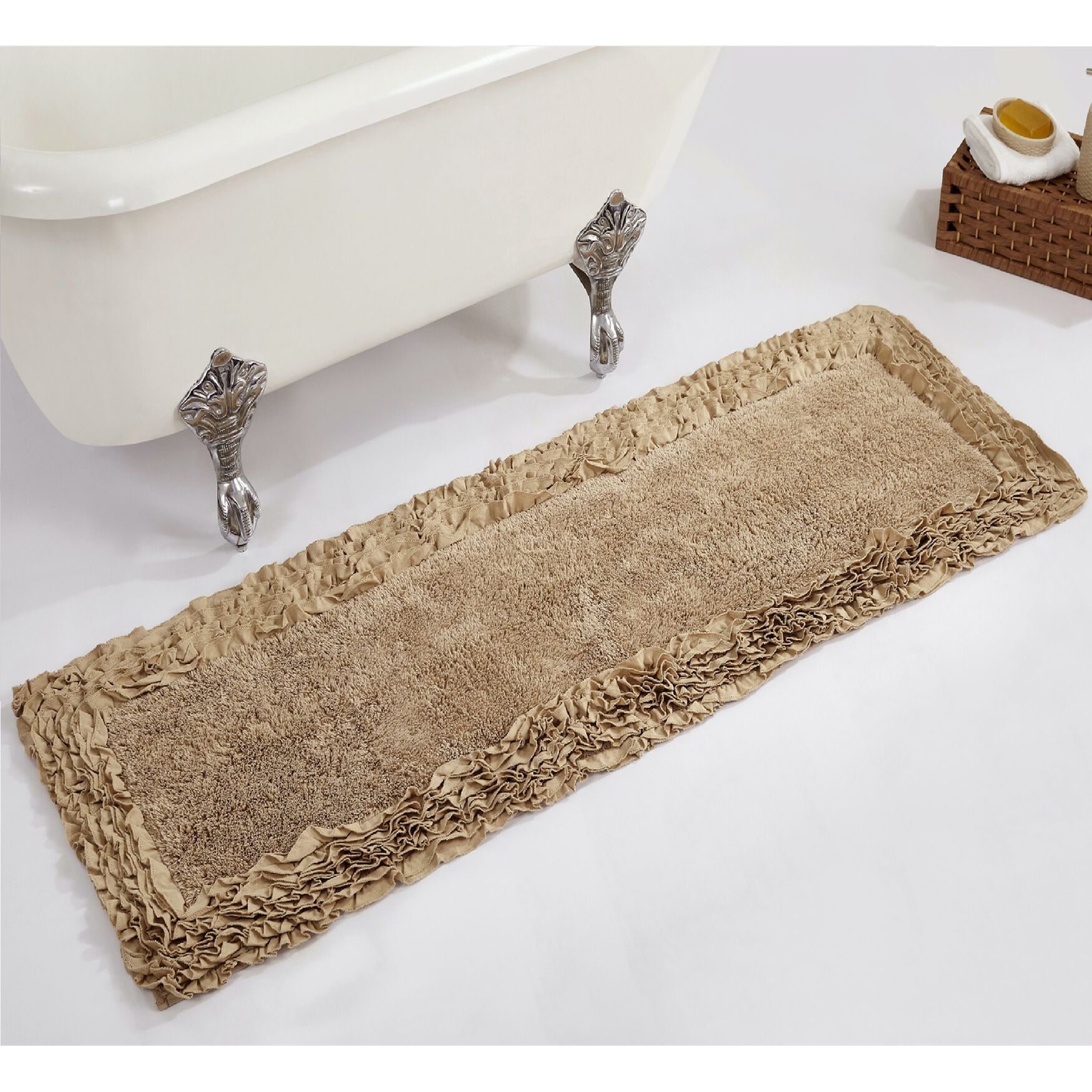 Shaggy Border Bath Rug Mat, 20 inches X 60 inches, BEIGE, hi-res image number 0