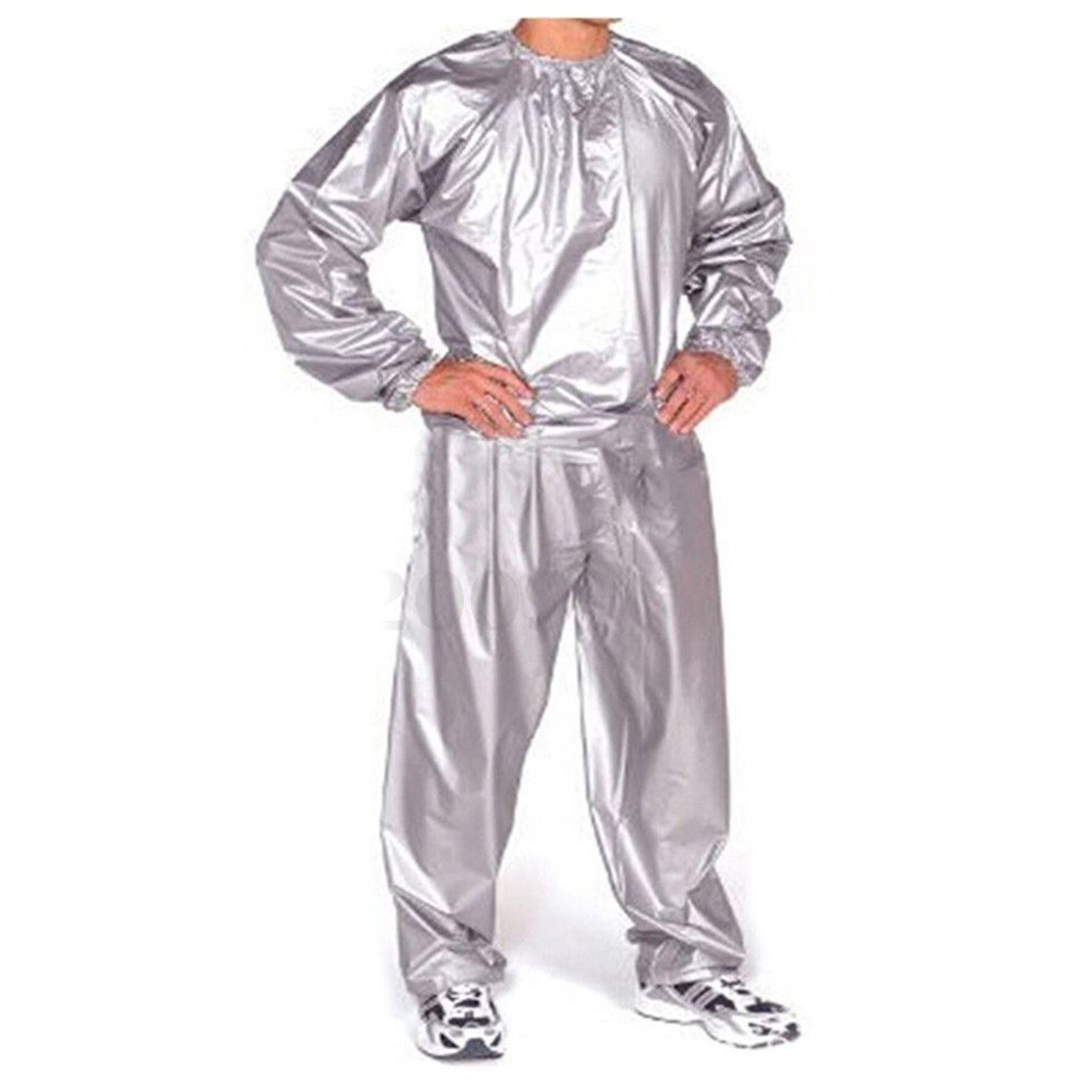 2 Piece Unisex Neoprene Sauna Workout Burning Fat Weight Loss Sweat Suit Silver Wellness, , on-hover image number 1