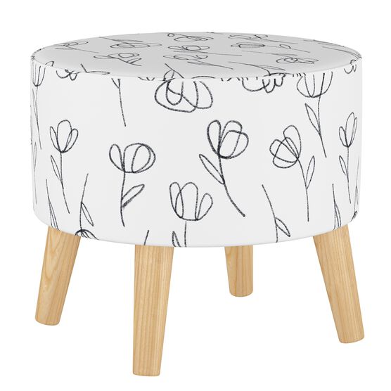 Contoured Tulips Round Ottoman with Splayed Legs, WHITE, hi-res image number null