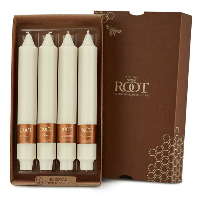 Smooth Collenette 9 inch Ivory Unscented Taper Candle, Box of 4, IVORY, hi-res image number 0
