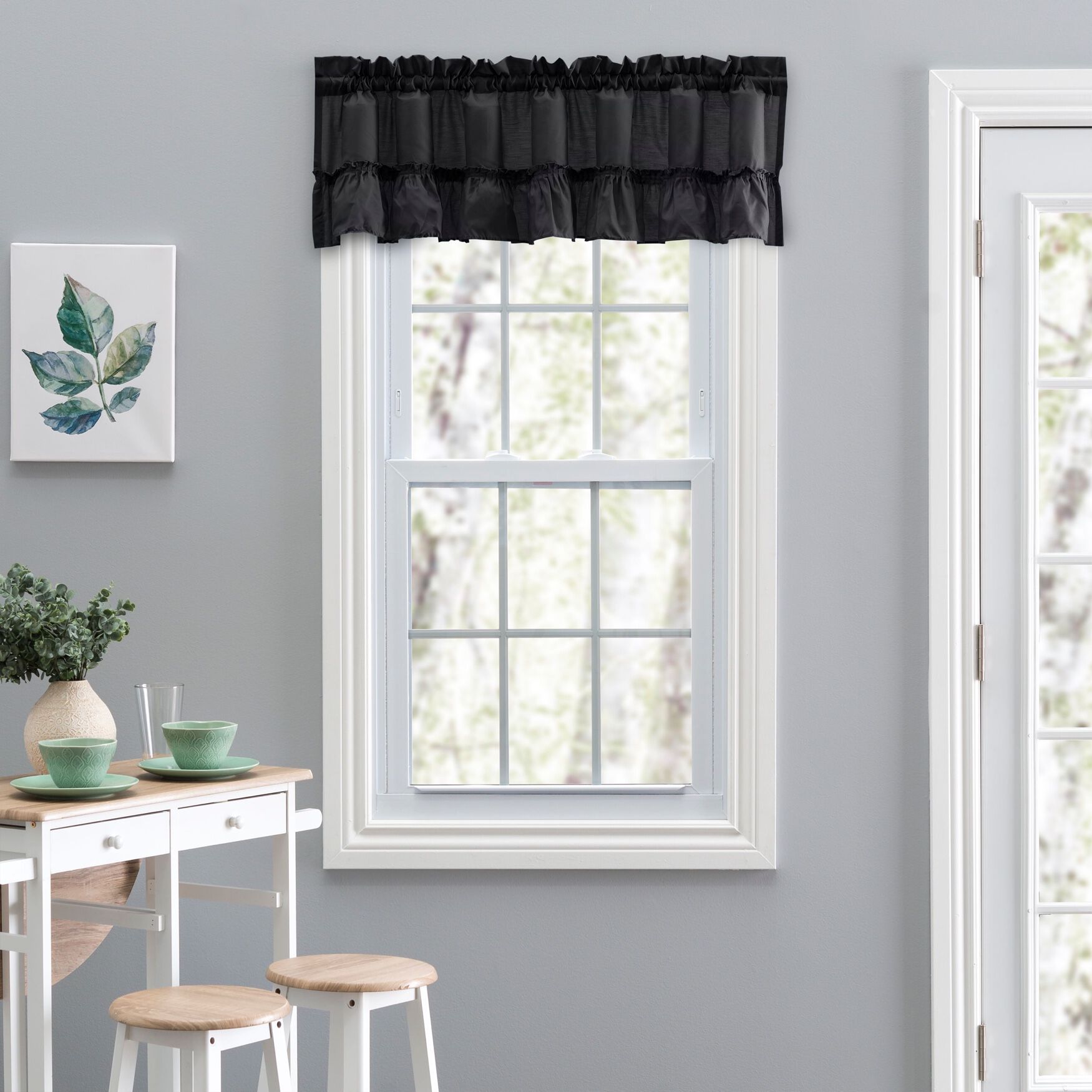 Stacey Curtain Ruffled Filler Valance, BLACK, hi-res image number 0