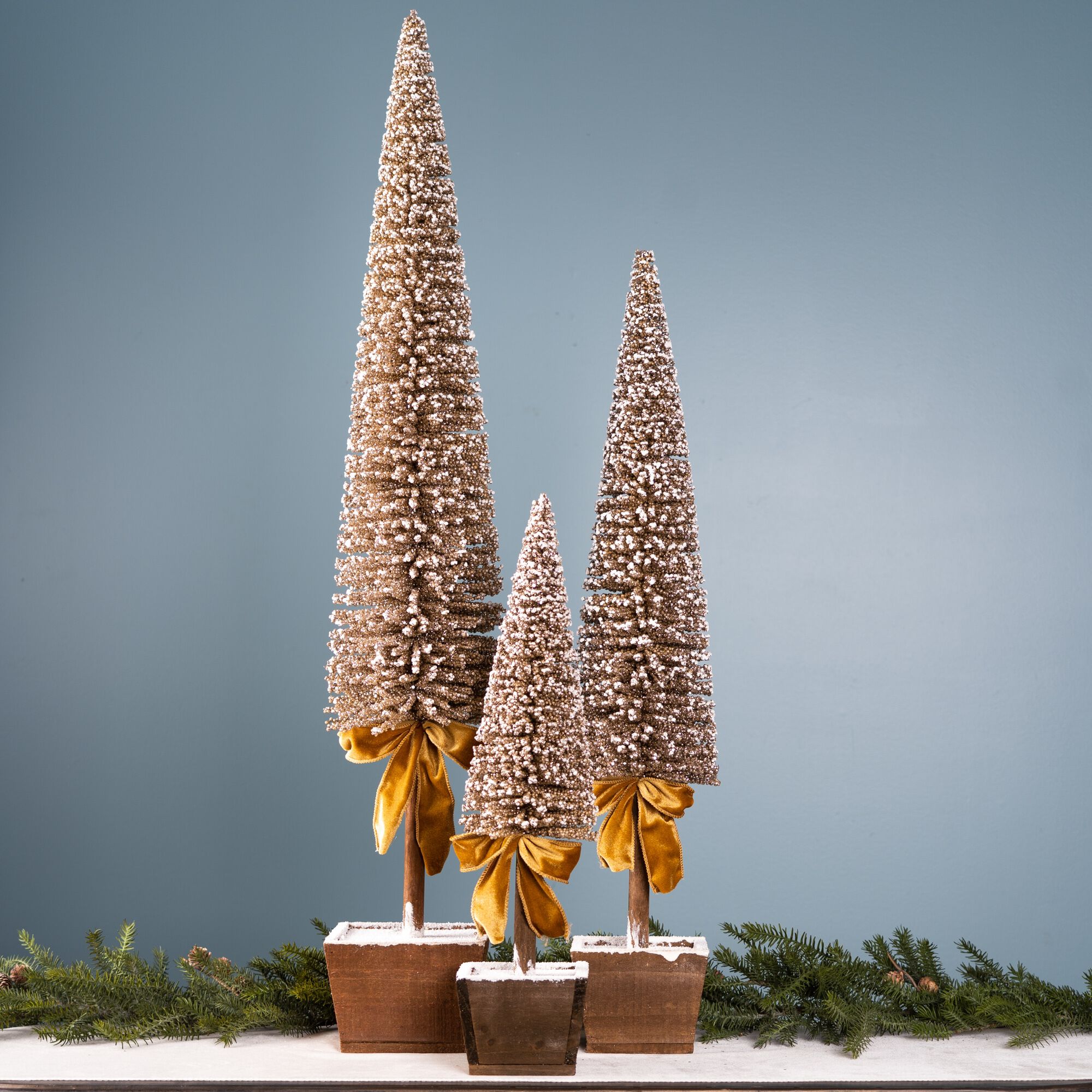 Potted Bottle Brush Pine Tree (Set of 3), GOLD WHITE, alternate image number 3