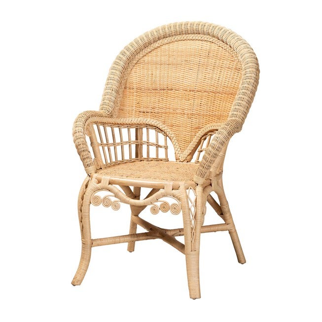 Ratu Modern Bohemian Natural Brown Rattan Accent Chair, NATURAL BROWN RATTAN, hi-res image number 0