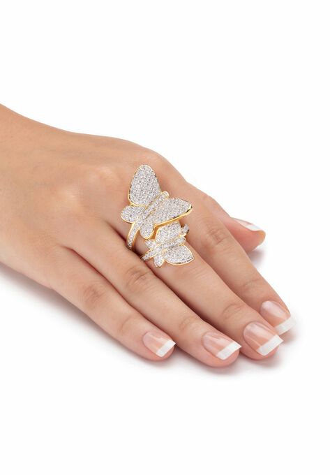 Yellow Gold Plated Cubic Zirconia Butterfly Wraparound Ring, , alternate image number null