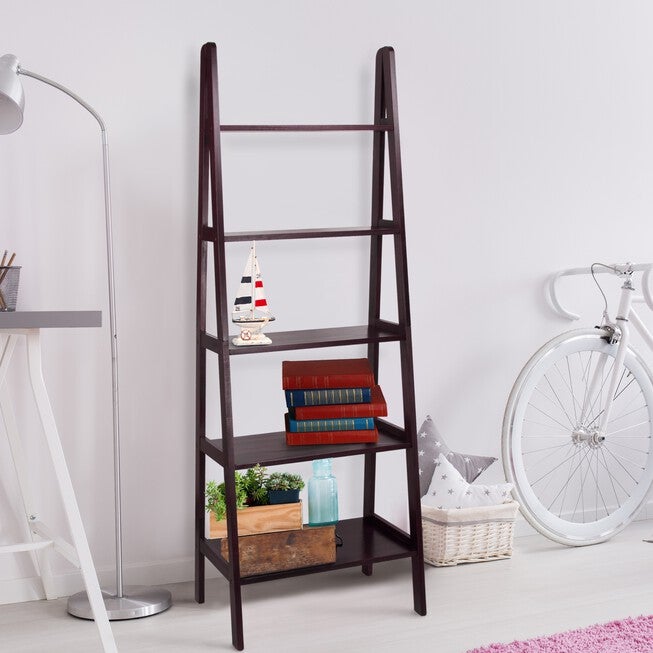 5-Shelf Ladder Bookcase-Espresso, , alternate image number null