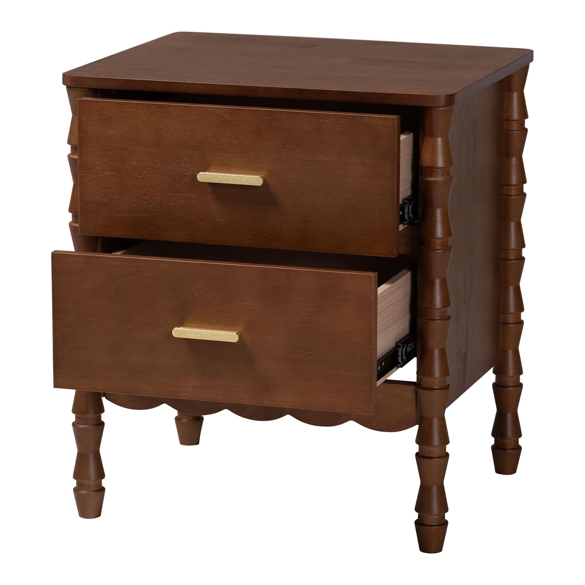Danette Bobbin Wood 2-Drawer Nightstand, WALNUT, alternate image number 3