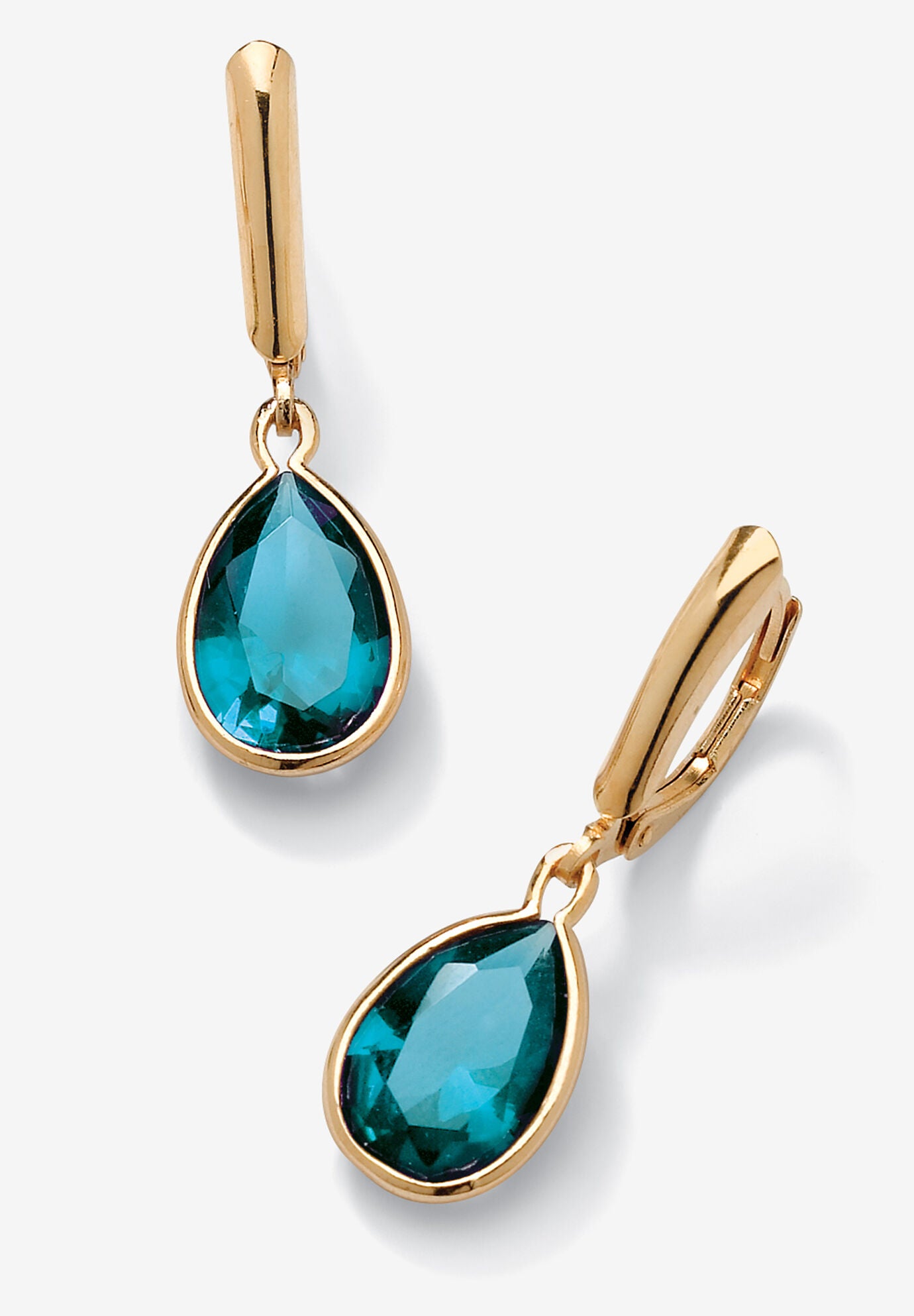 Gold over Sterling Silver Drop EarringsPear Cut Simulated Birthstones, DECEMBER, hi-res image number 0