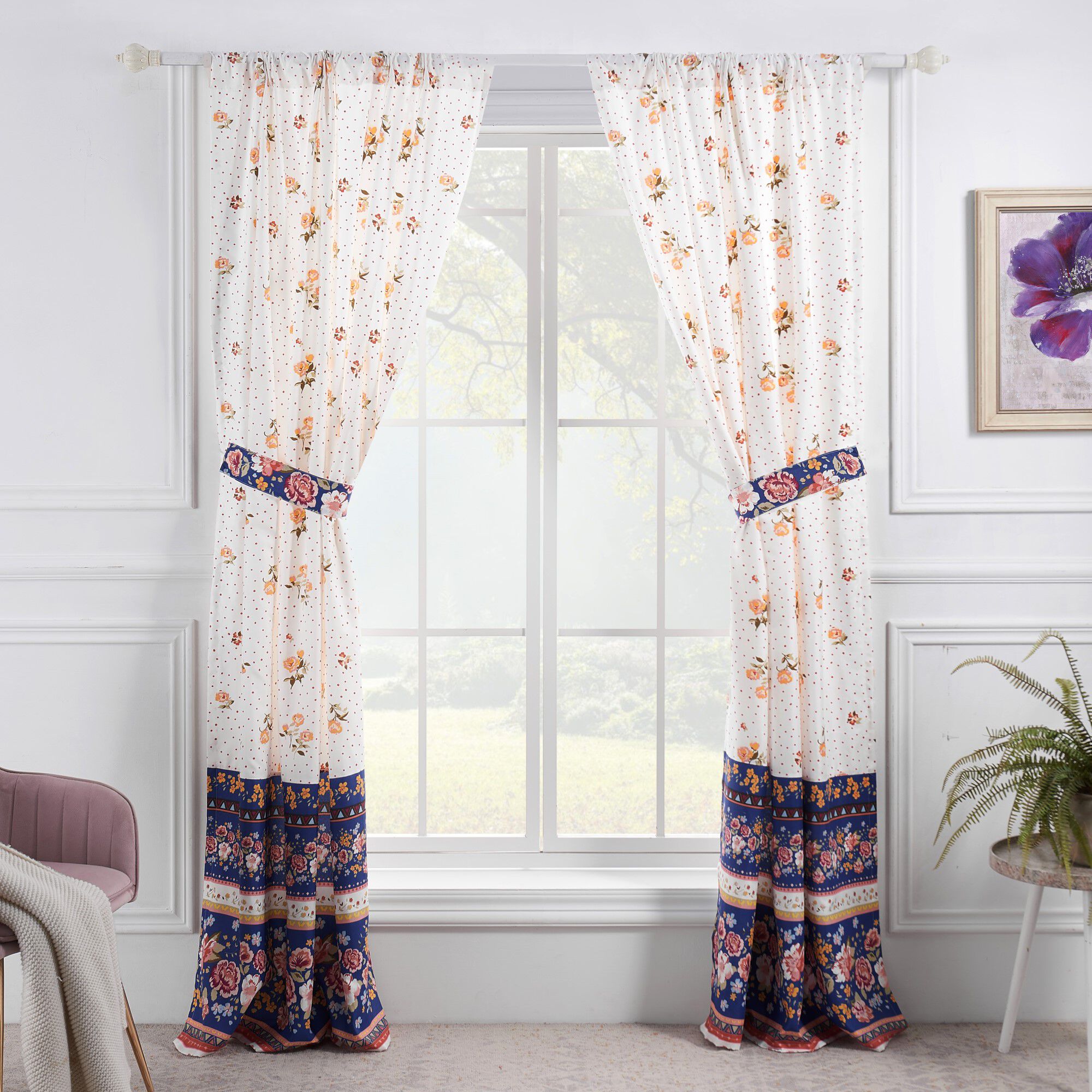 Marsha Window Curtain Panels, Set of 2, 84 inches, BLUE, alternate image number 3