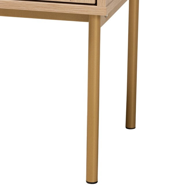 Dewitt Japandi Light Brown Finished Wood And Gold Metal 2-Drawer End Table, , alternate image number 5