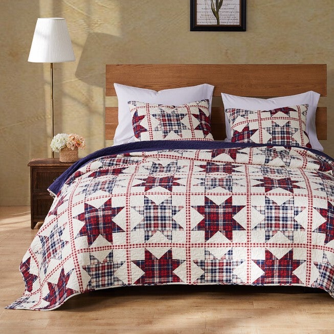 Liberty Quilt and Pillow Sham Set, RED CREAM BLUE, hi-res image number 0
