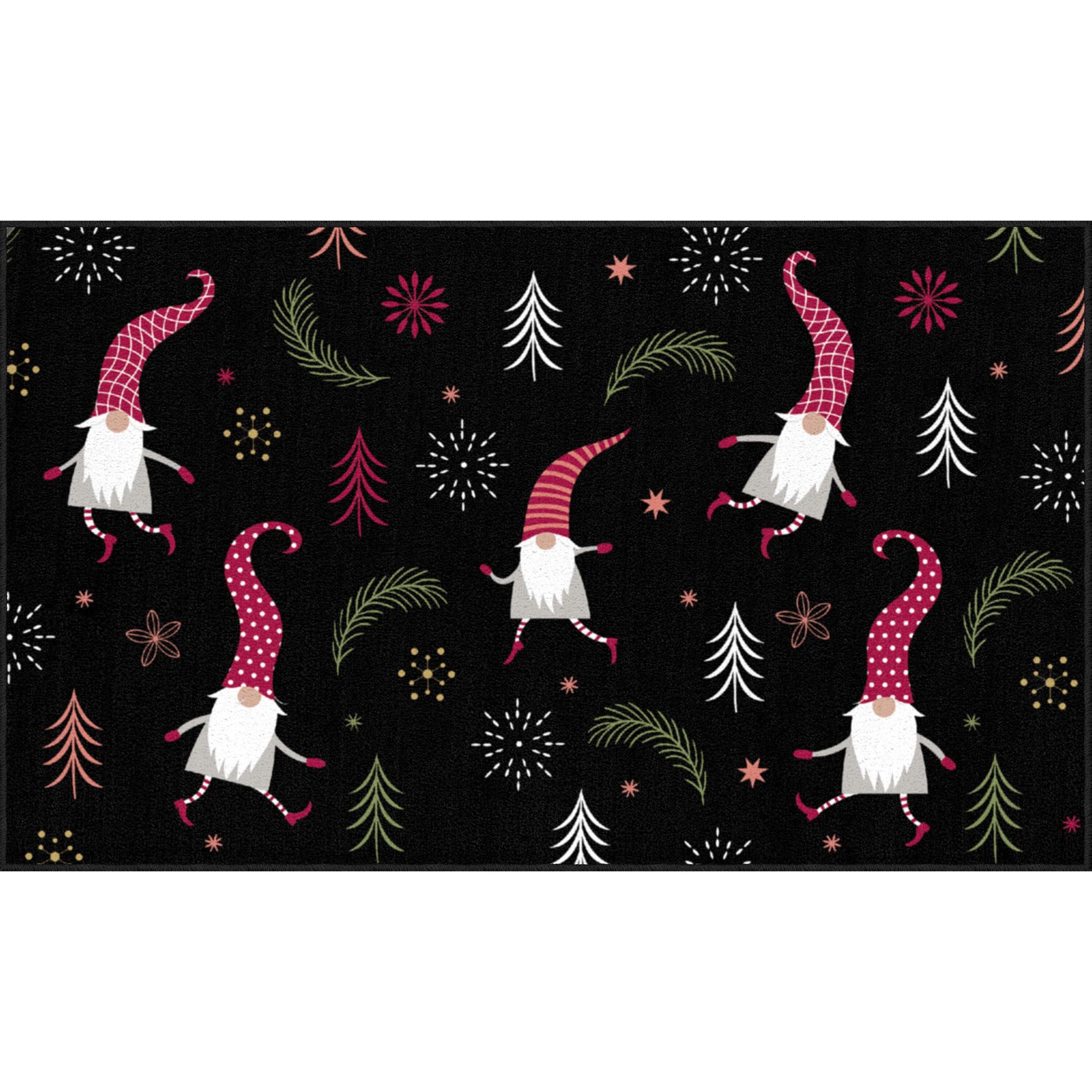 Dancing Elves Black Kitchen Rug, BLACK, hi-res image number 0