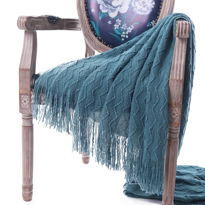 Battilo Home Lightweight Throw Blanket Textured Solid Soft Sofa Couch Cover Decorative Knitted Blanket 50 inches x 60 inches, , alternate image number 4