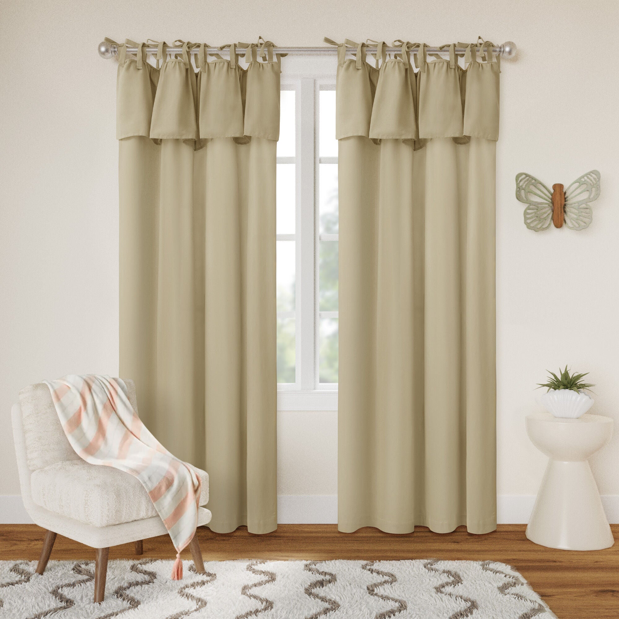 Recycled Cotton Blend Ruffle Tie Top Curtain Pair, LINEN, hi-res image number 0