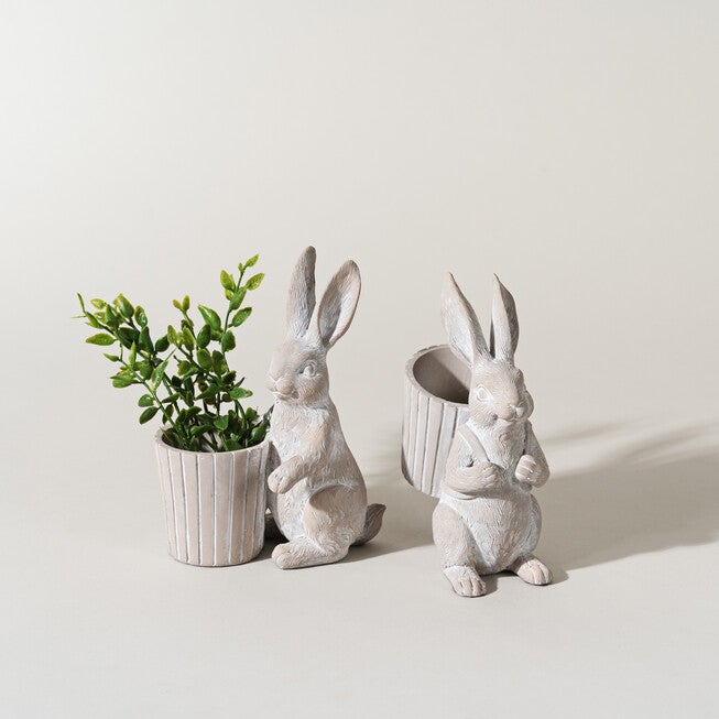 Standing Garden Rabbit With Pot Planter (Set Of 2), , alternate image number null