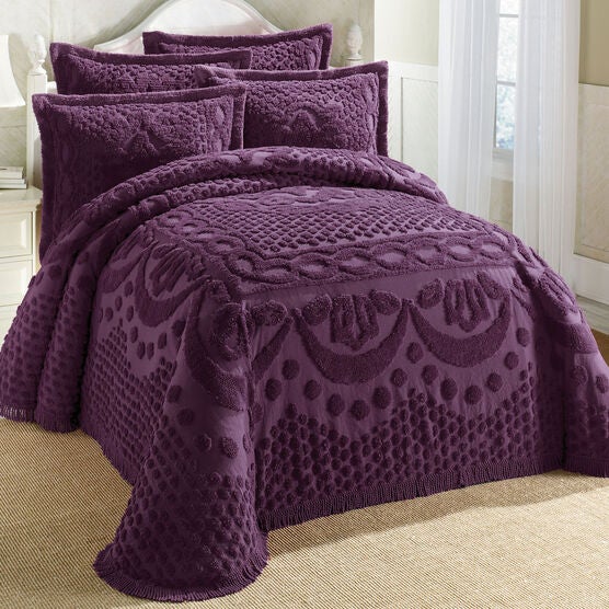 Georgia Chenille Bedspread, EGGPLANT, hi-res image number null