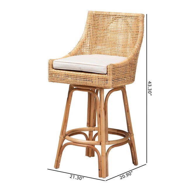 Bella Modern Bohemian Natural Brown Rattan Bar Stool, , alternate image number 8