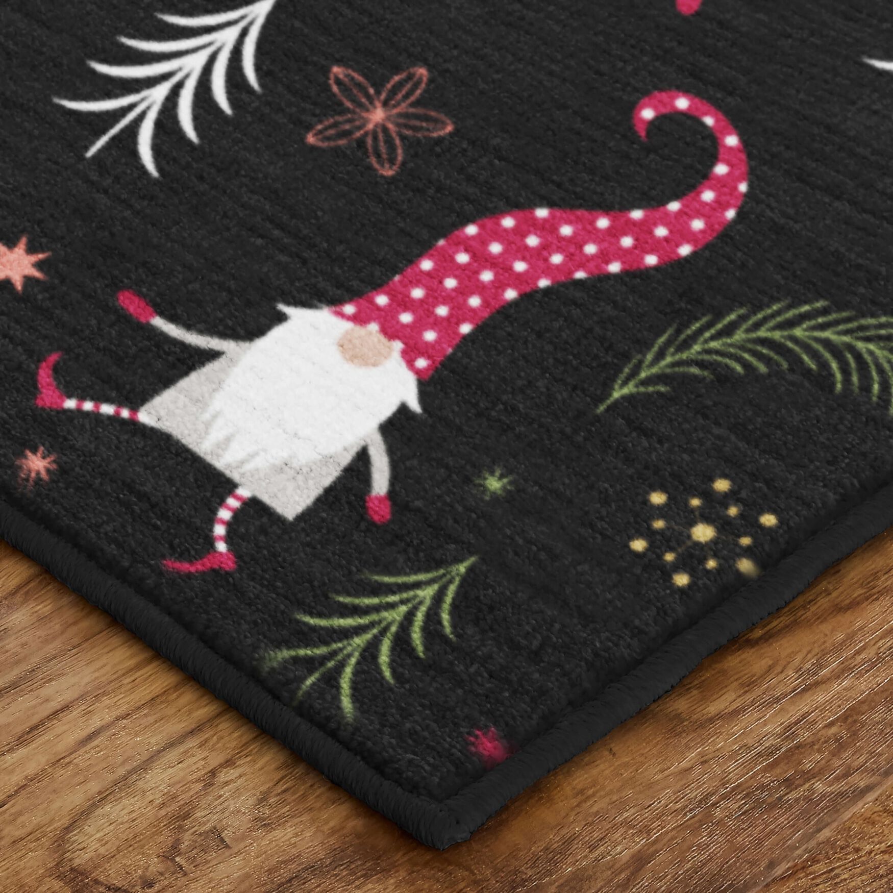 Dancing Elves Black Kitchen Rug, , on-hover image number 1