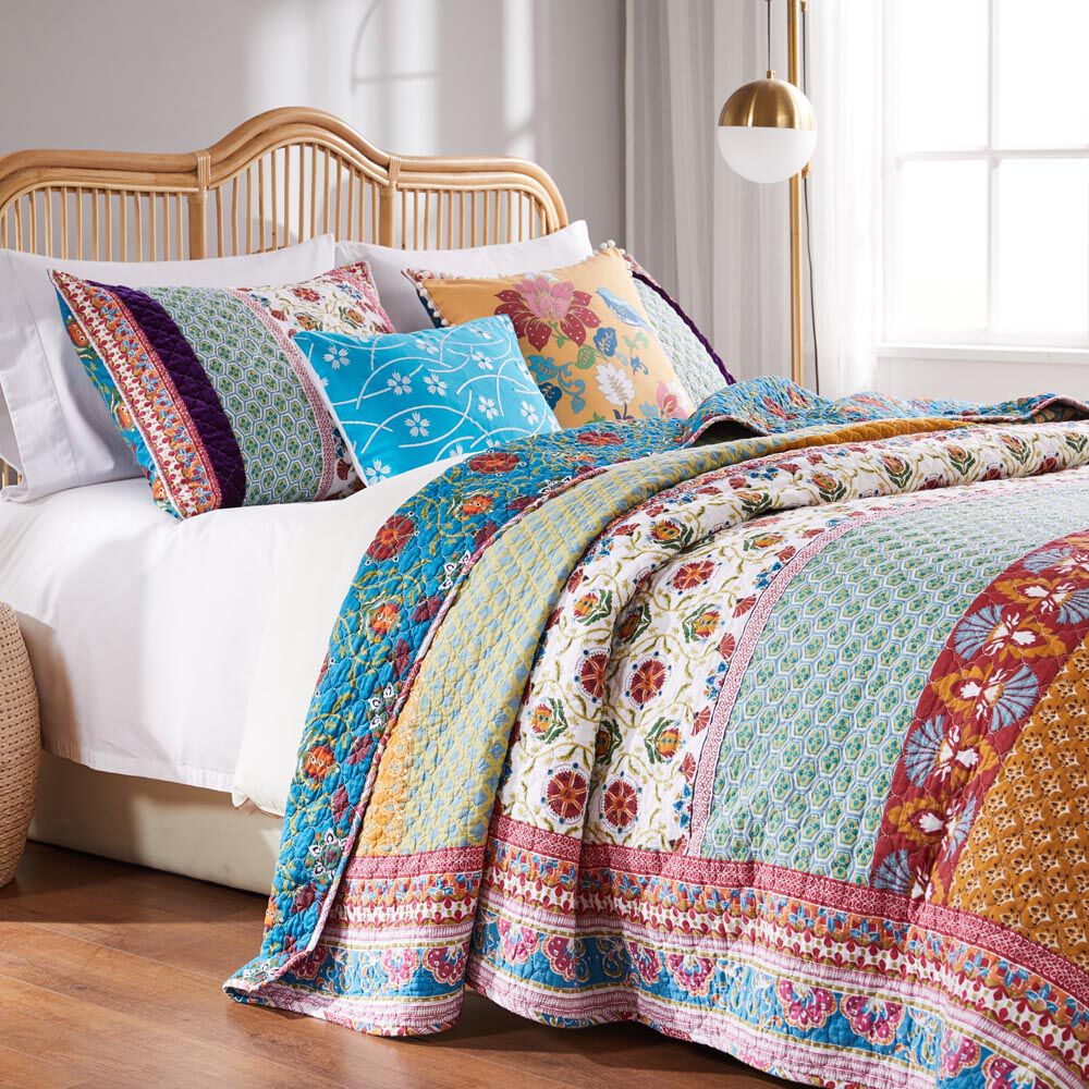 Thalia Bohemian Floral 100% Cotton Quilt Set, TANGO, hi-res image number 0