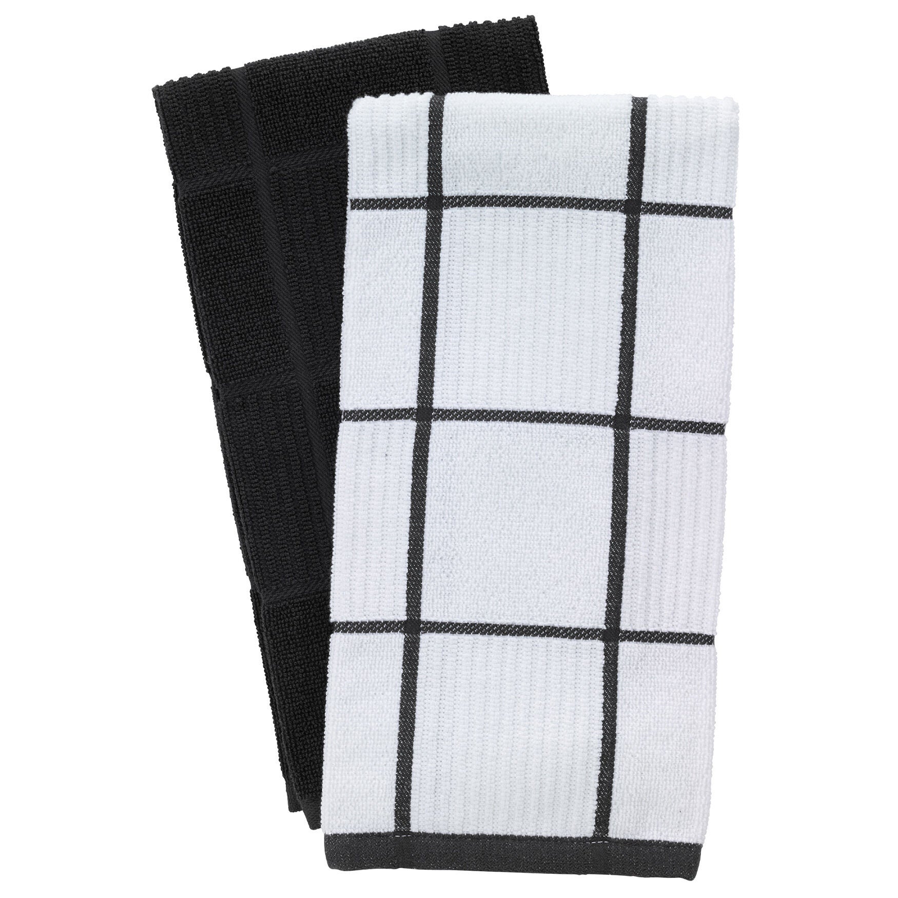 Solid And Check Parquet Kitchen Towel, Two Pack, CHARCOAL, hi-res image number 0