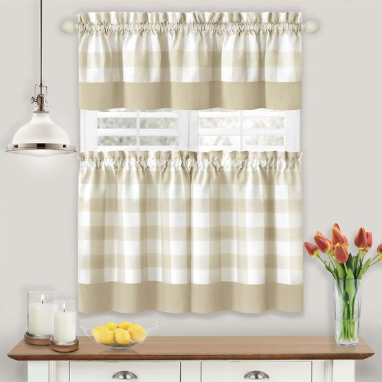 Hunter Window Curtain Tier Pair And Valance Set, TAN, hi-res image number null