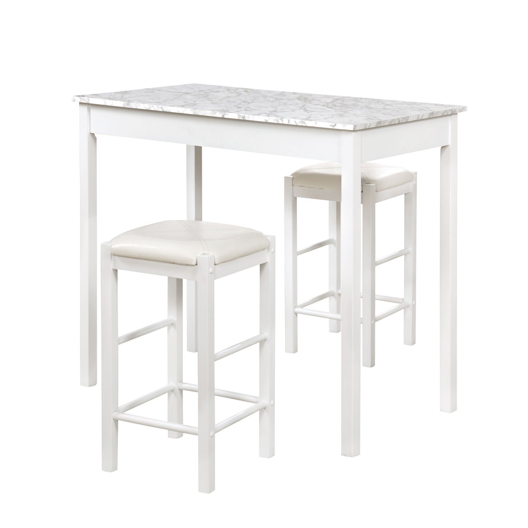 3 Pc Tavern Set With Faux Marble Top, WHITE, hi-res image number 0