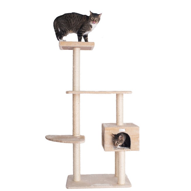 Gleepet 57 inches Beige Real Wood Cat Tree With Playhouse And Perch, BEIGE, hi-res image number null
