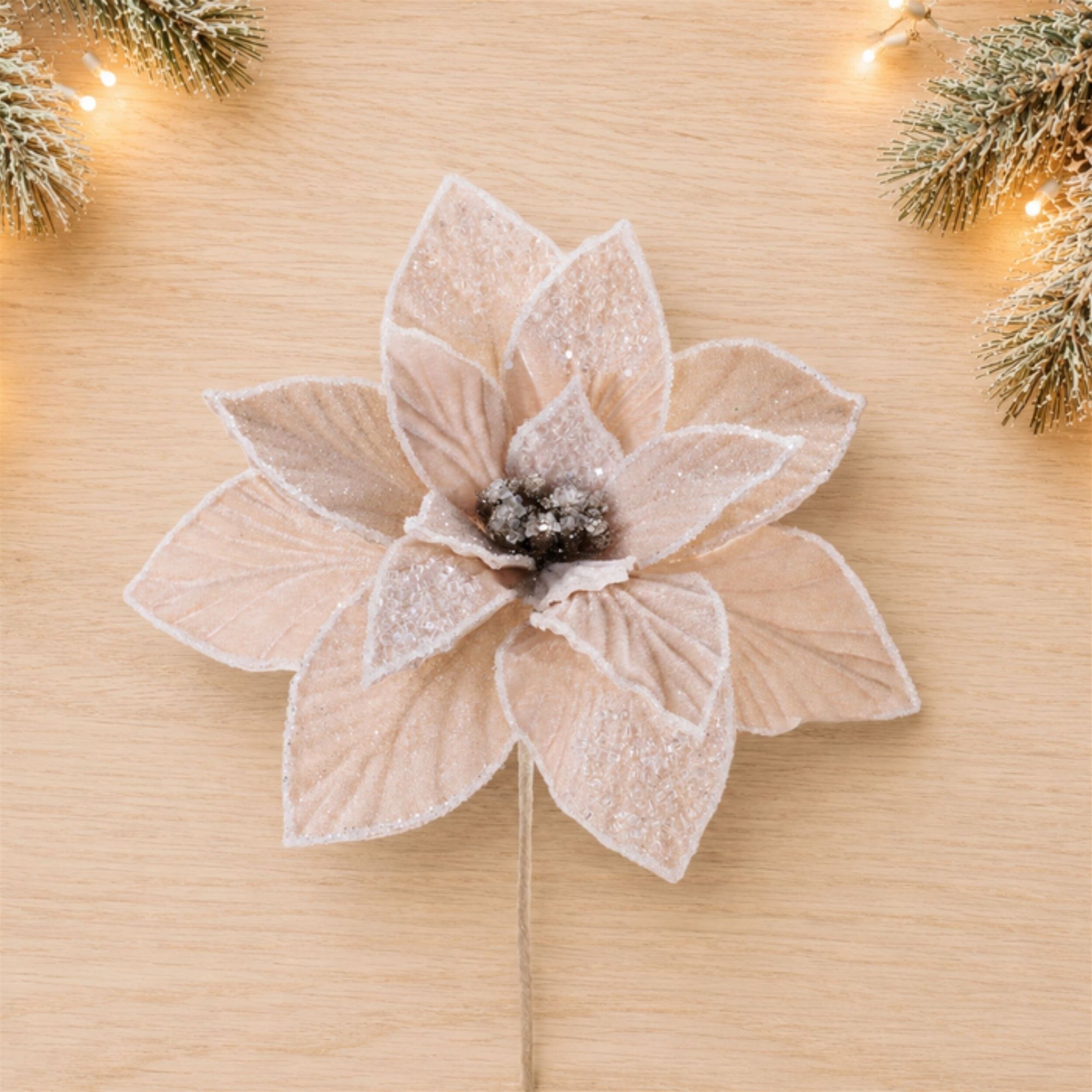 Beaded Poinsettia Flower Stem (Set of 4), CREAM, alternate image number 1
