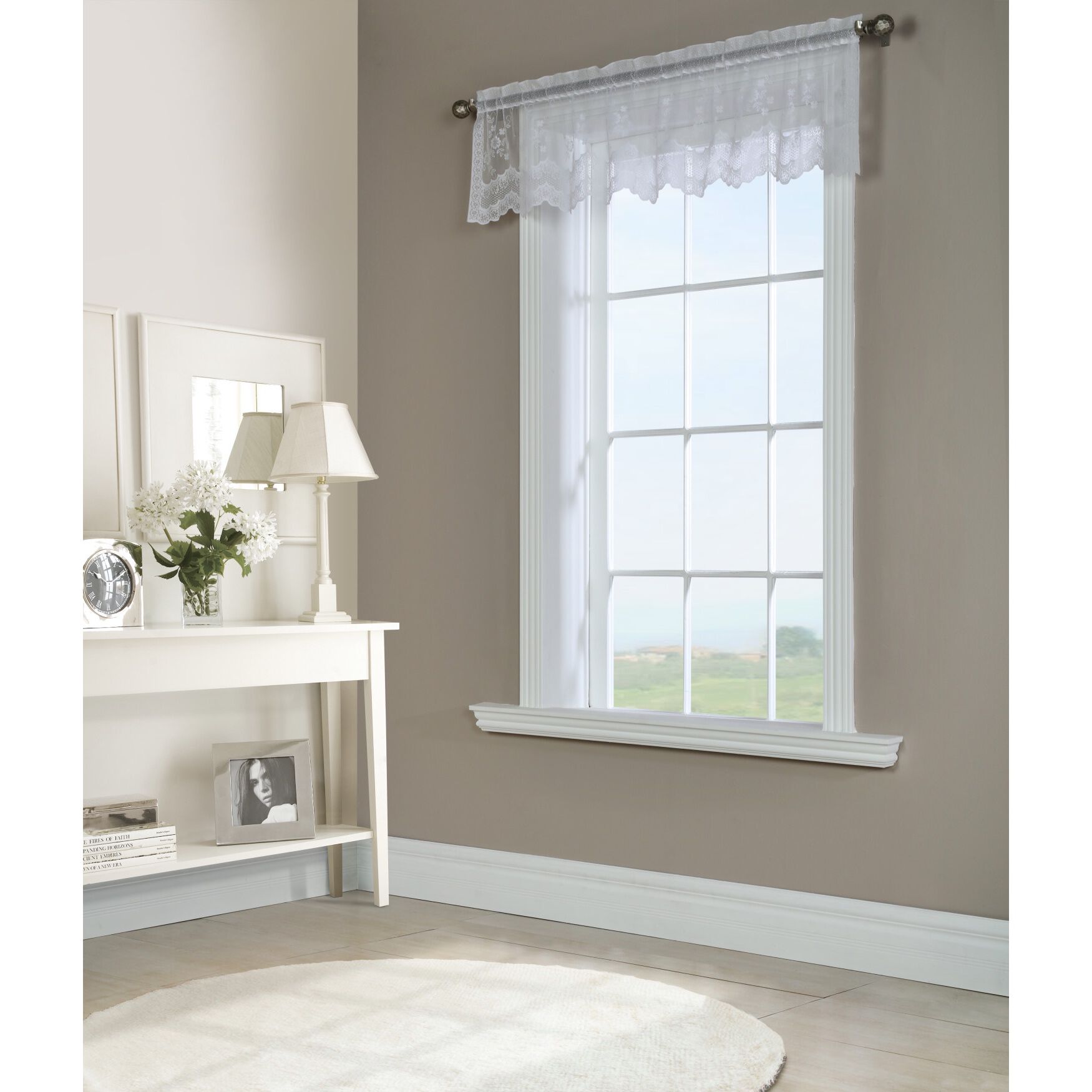 Mona Lisa Sheer Rod Pocket Flat Valance, WHITE, hi-res image number 0