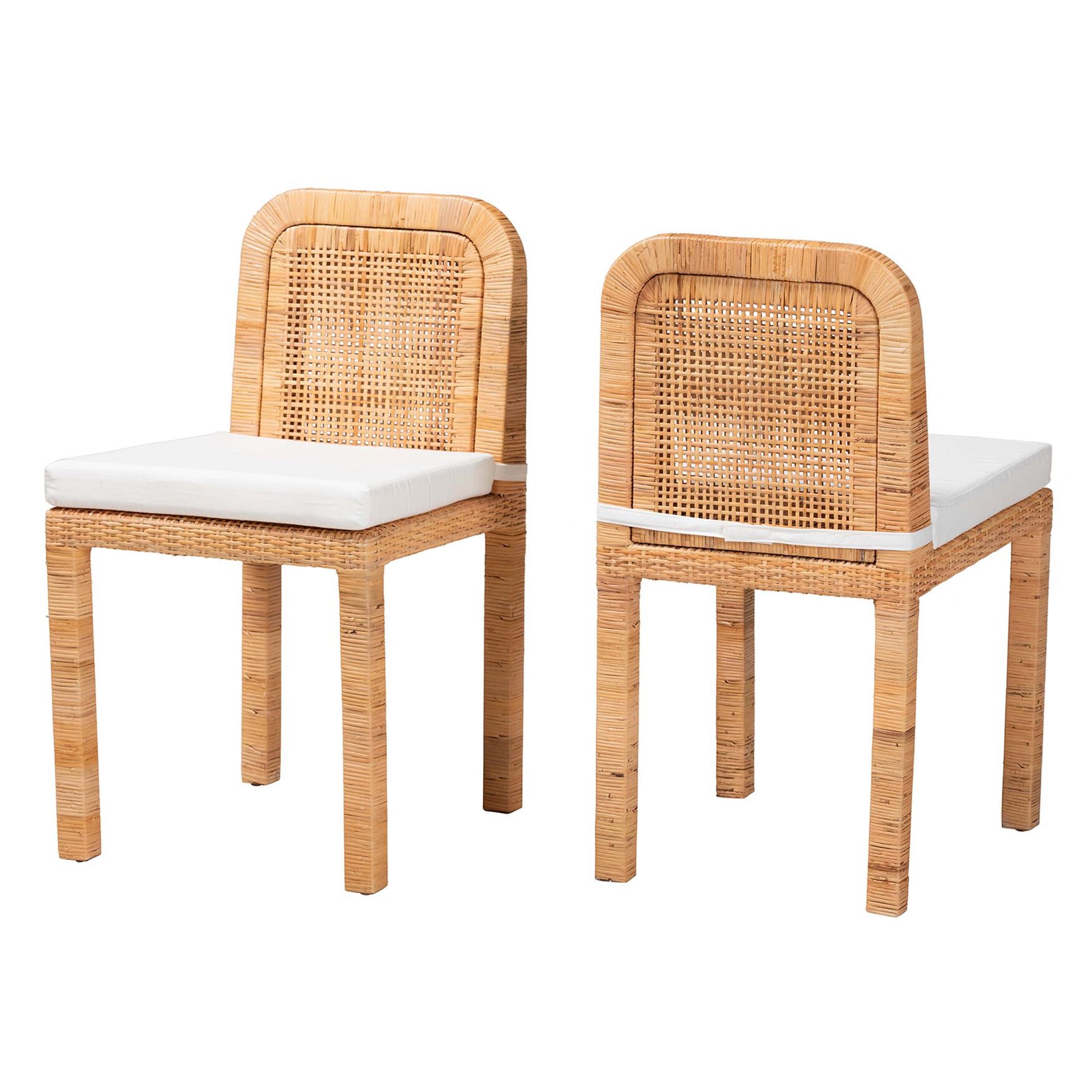 Zariah Modern Bohemian Natural Brown Rattan And Mahogany Wood 2-Piece Dining Chair Set, NATURAL BROWN MAHOGANY, hi-res image number 0