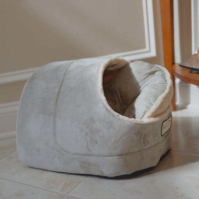 Faux Suede, Faux Fur Pet Cat Dog Cave Pet Bed, Sage Green/ Beige, , alternate image number null
