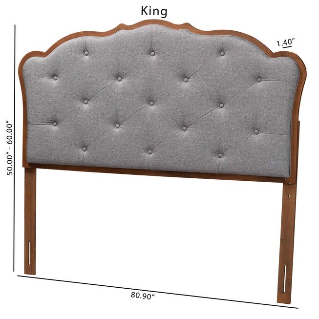 Leandra Classic And Traditional Grey Fabric And Walnut Brown Finished Wood Queen Size Headboard, , alternate image number 7