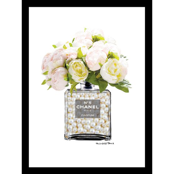 Chanel Bottle Floral Bouquet 14x18 Framed Print, PINK WHITE, hi-res image number null
