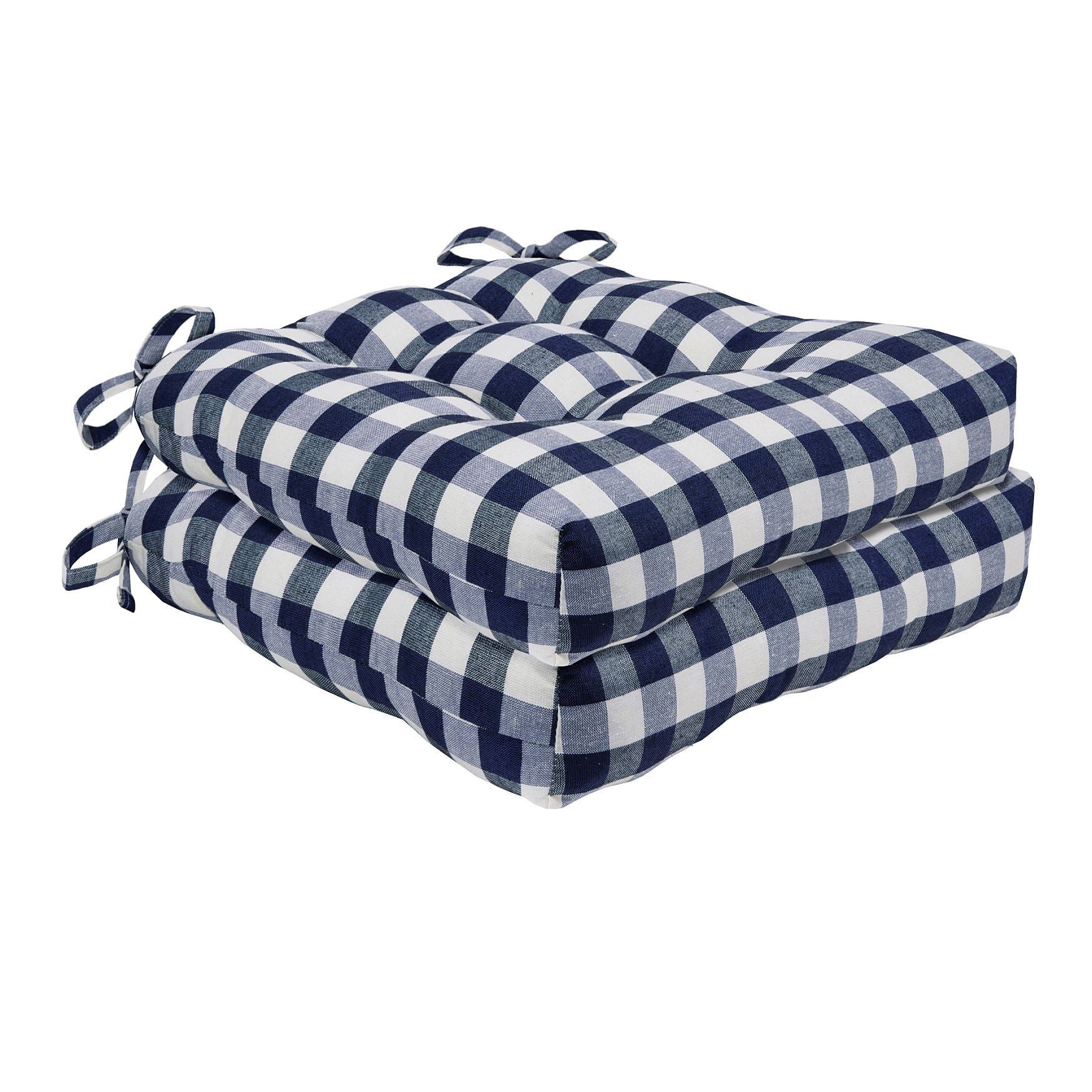 Buffalo Check Tufted Chair Seat Cushions Set of Two, NAVY, hi-res image number 0
