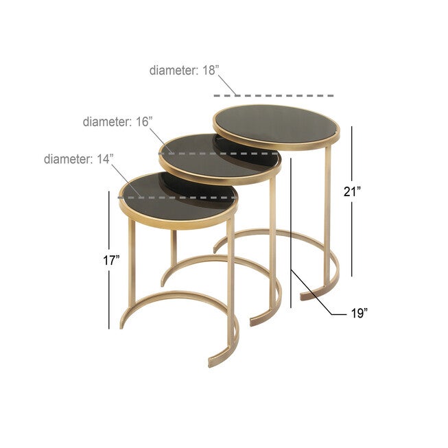 Set of 3 Gold Metal Traditional Accent Table, 21 inches, 19 inches, 17 inches, , alternate image number 7