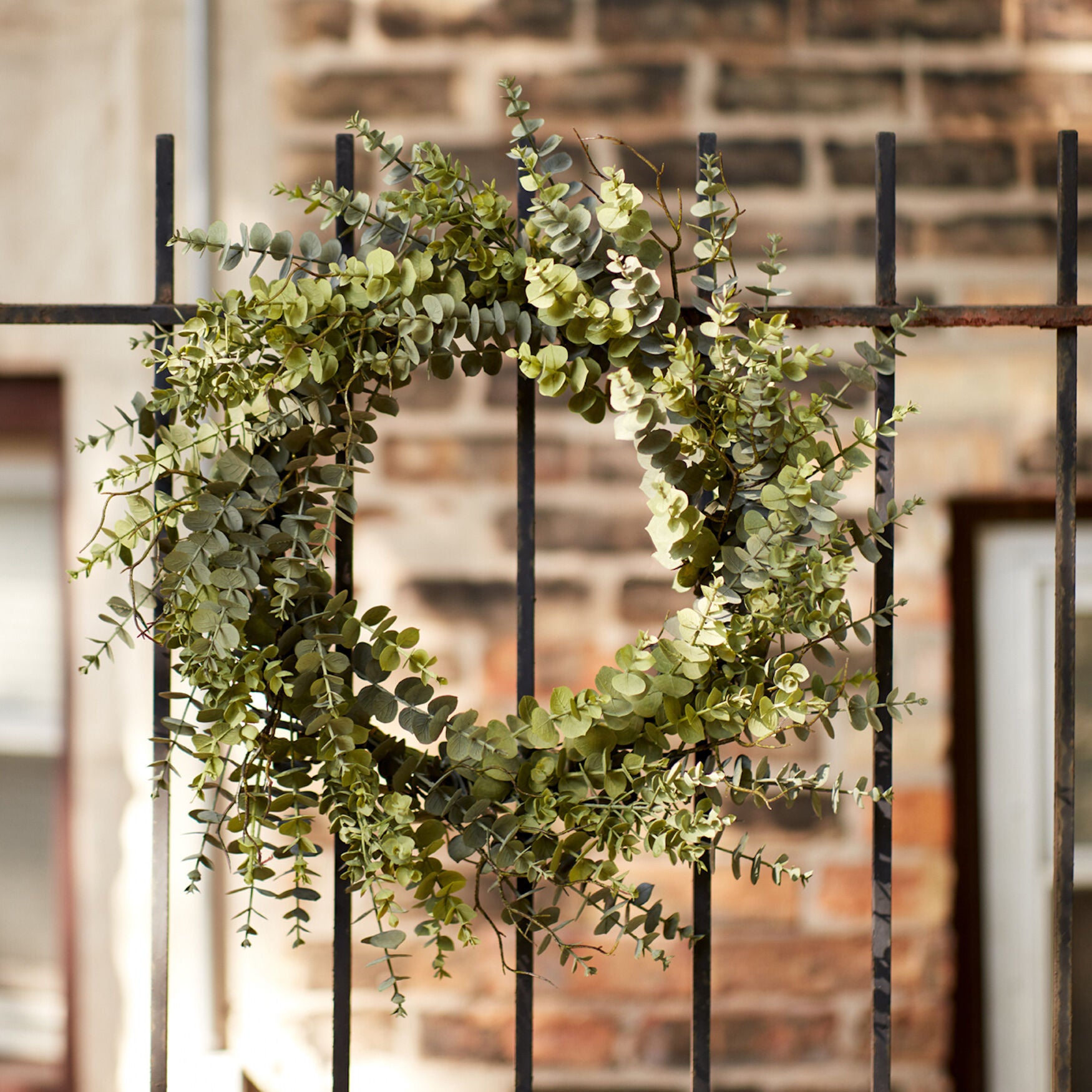 Mixed Eucalyptus Leaf Foliage Wreath With Twig Accents 29 inchesD, , on-hover image number 1