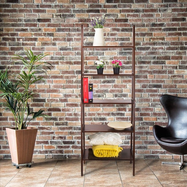 5-Shelf Ladder Bookcase-Warm Brown, , alternate image number null