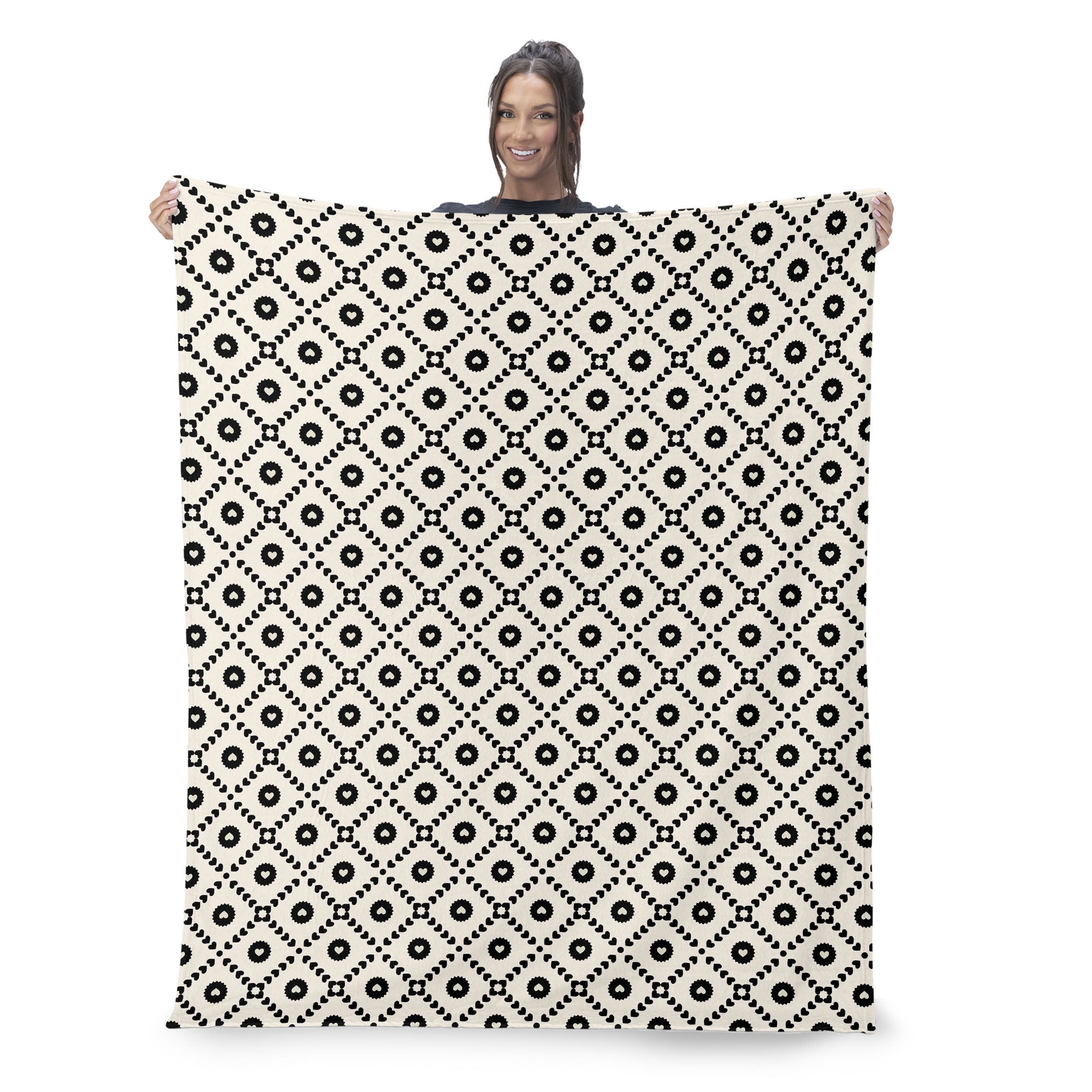 Valentine's Day Black Hearts Silk Touch Sherpa Throw Blanket 50x60 Inches, BLACK HEARTS, on-hover image number 1