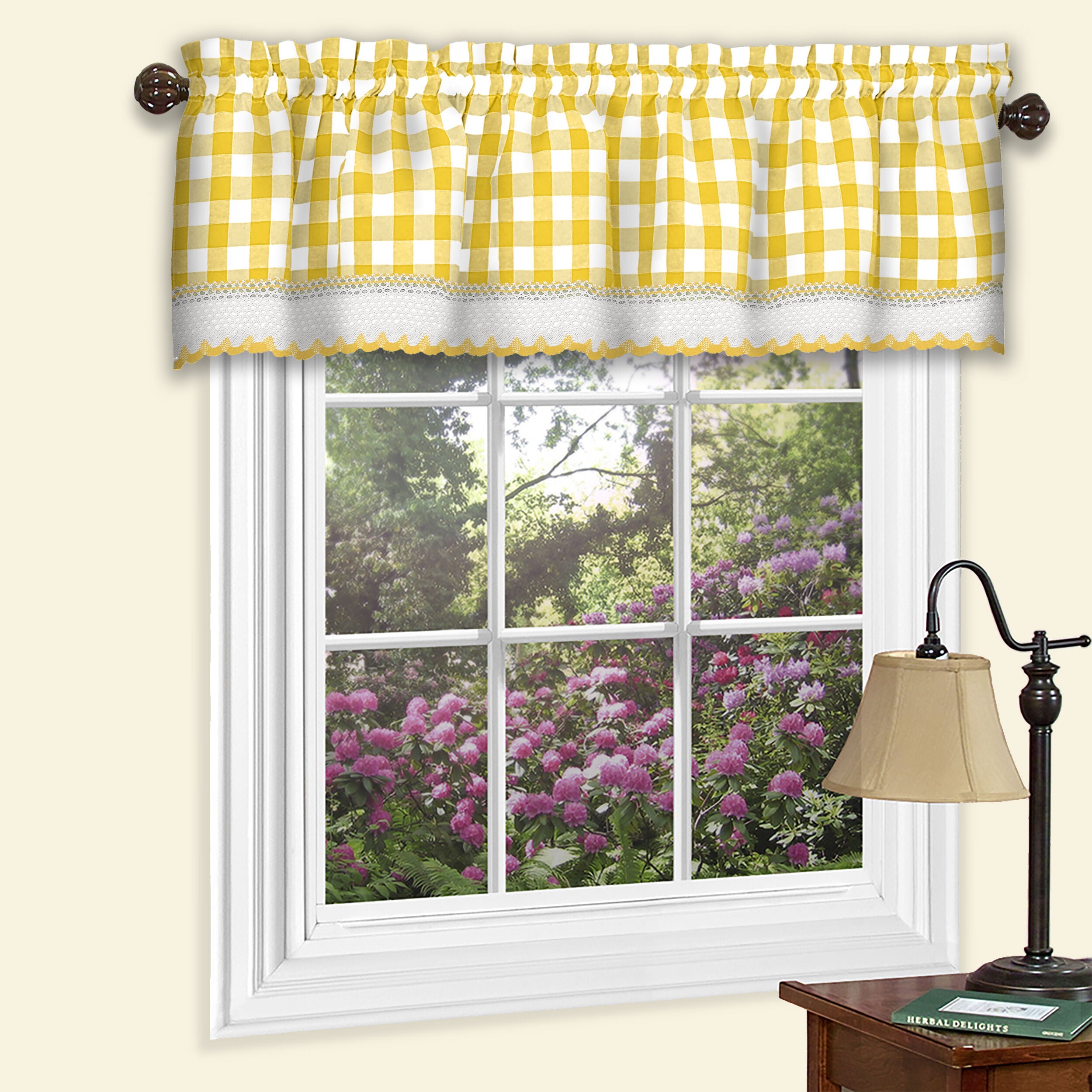 Buffalo Check Window Curtain Valance, YELLOW, hi-res image number 0