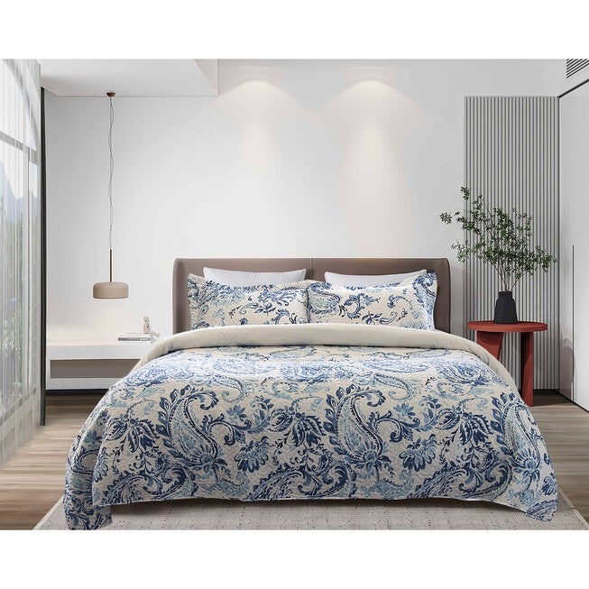 Kelly Paisley Printed Quilt Set, BLUE, hi-res image number 0