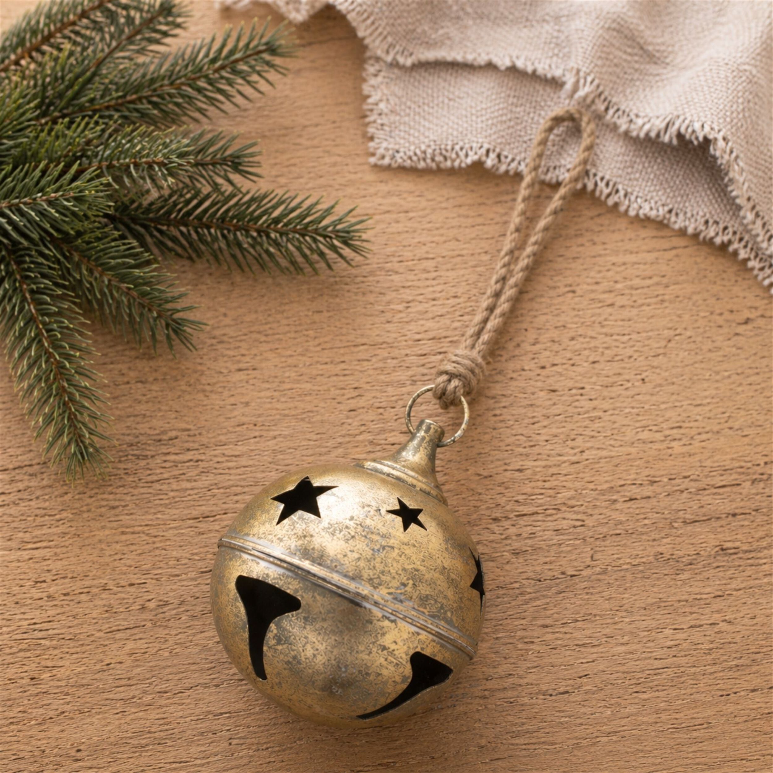 Distressed Metal Bell Ornament (Set of 2), GOLD BROWN, alternate image number 2