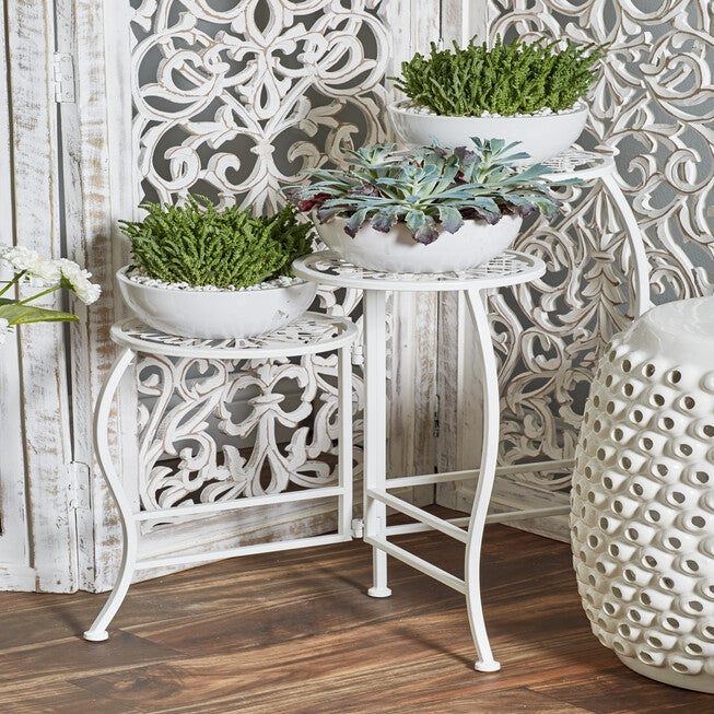 Set Of 3 White Metal Traditional Plantstand, , alternate image number 8